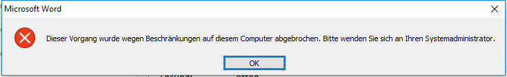 Problem und Lösung mit Klick auf URL in Outlook 2010 unter Win10 2 Fehlermeldung