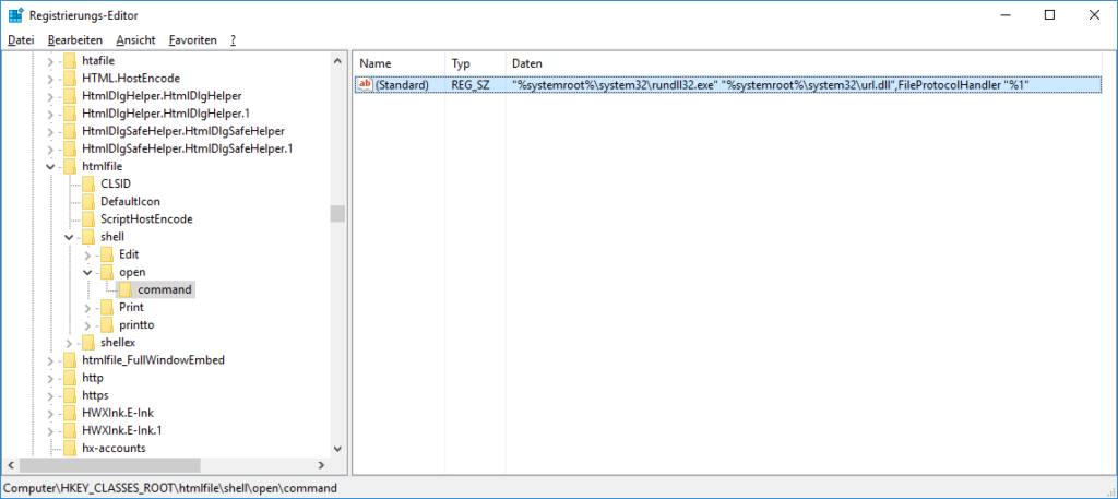 Problem und Lösung mit Klick auf URL in Outlook 2010 unter Win10 3 Screehsot Registerierungseditor