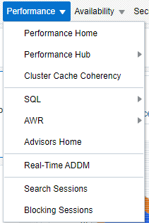 Oracle CloudControl Performance Menu Options