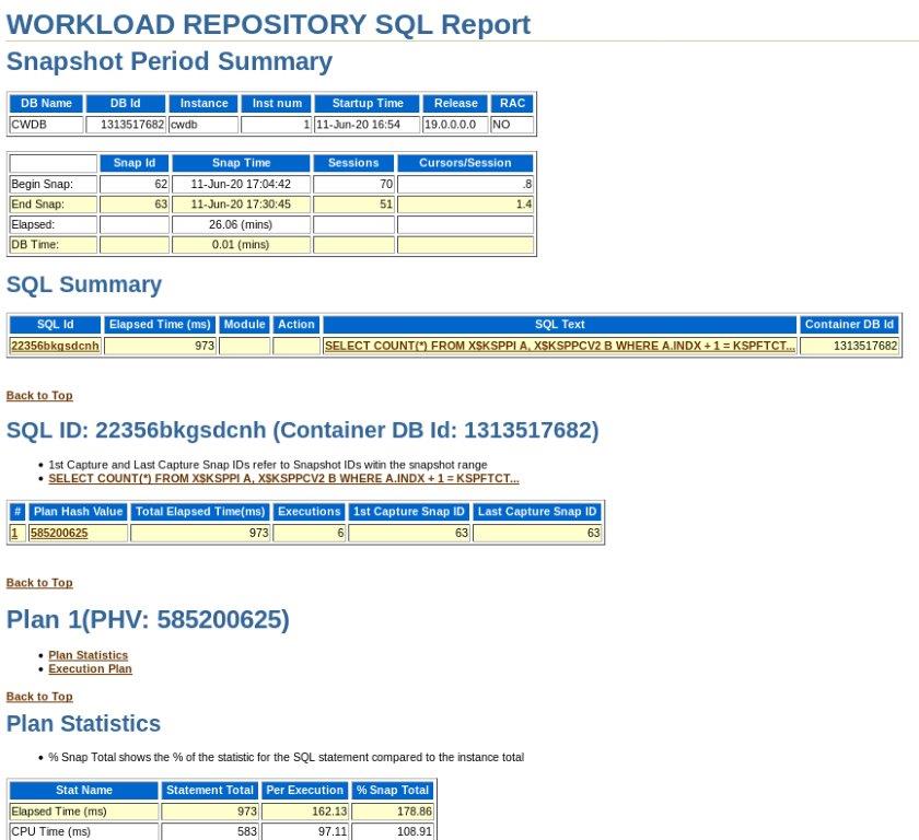 Workload Repository SQL Report